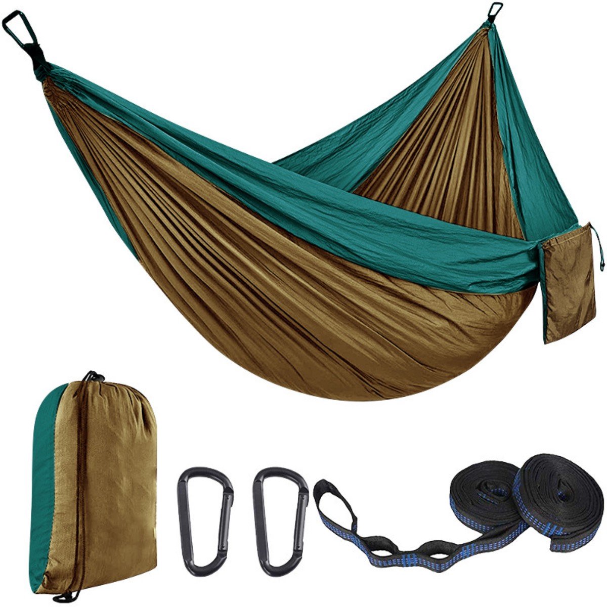 Kampeerhangmat - Reishangmat met banden - 1 stuk - Draagbare, ademende hangmat - Geschikt voor tuin, buiten, backpacken, reizen - Buitenhangmat met parachutestof - Enkel, dubbel, kamperen, fietsen, binnen, vrijetijdshangmat - 270 x 140 cm