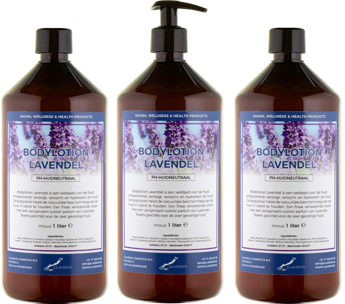 Bodylotion Lavendel 1 Liter - met gratis pomp - set van 3 stuks
