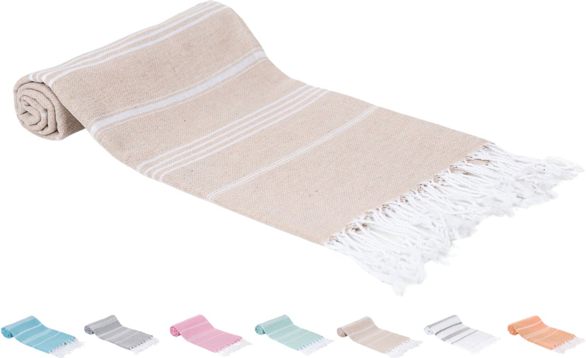 SEPET Hamamdoek Zultanite - Beige - 360g - XXL 100 x 200 cm - Groot - Zacht - Licht - Zandvrij - Sneldrogend - %100 Katoen - Pestemal | Stranddoek | Saunadoek | Fouta