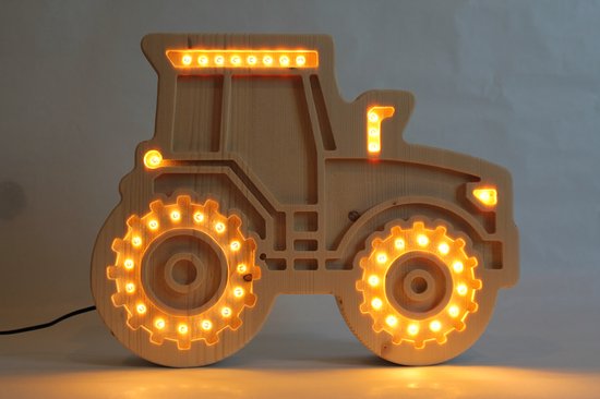 Tractor nachtlamp - Kinderkamer - Babykamer - LED-Verlichting - Hout - Handgemaakt - Lamp - Trekker - Lichtenhout.nl van Lichtenhout.nl — afbeelding 3