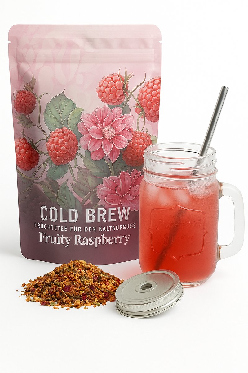 Cadeaupakket - Giftset - Cold Brew Fruity Raspberry + Glazen beker Lorenzo