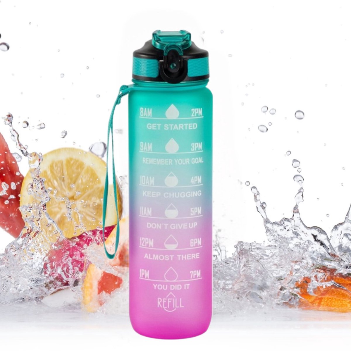 SEVENMOON® Motivatie Waterfles - 1 Liter Drinkfles - Waterfles - Waterfles met tijdmarkering - BPA Vrij - Volwassenen - Drinkfles Kinderen
