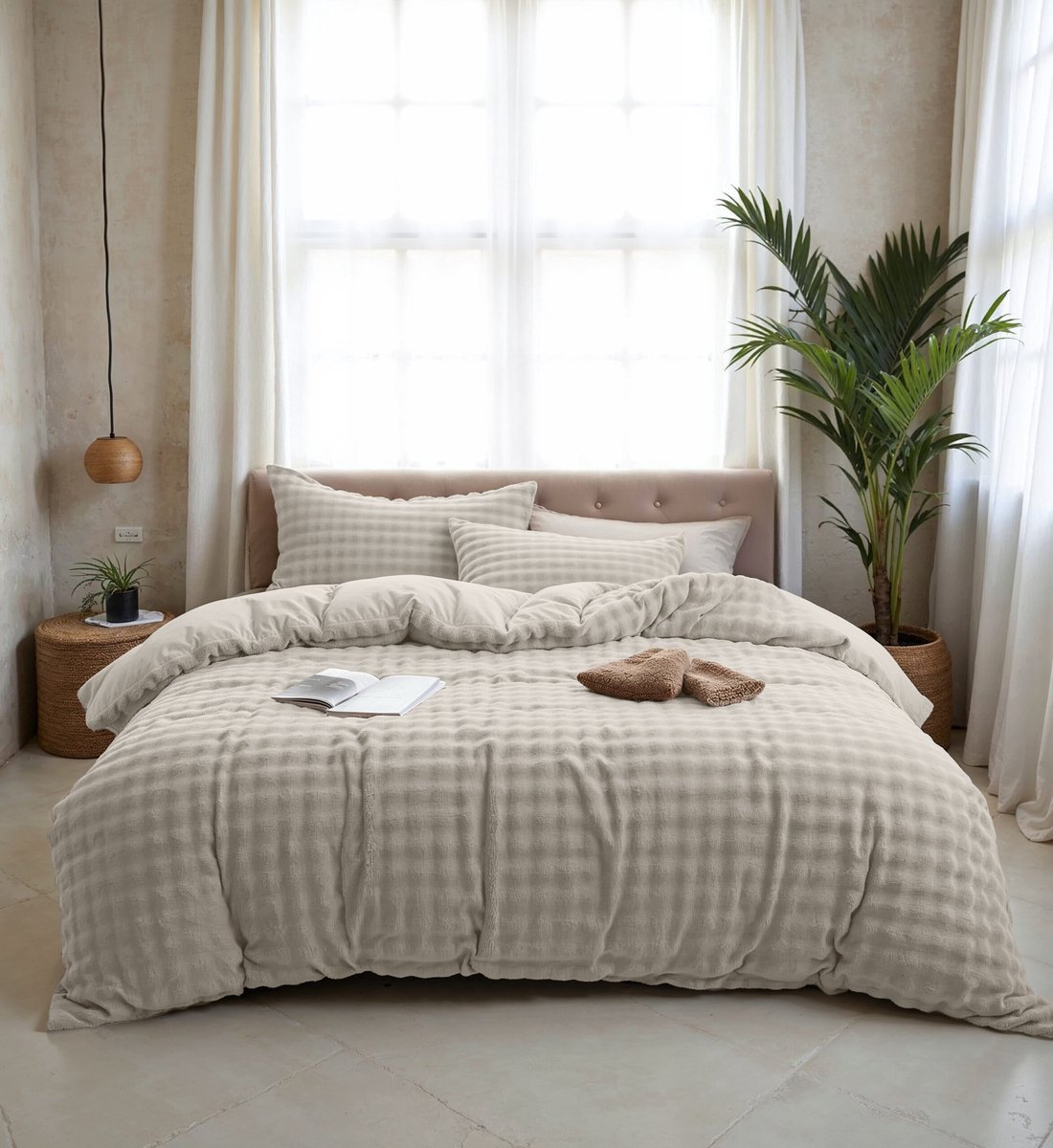 Sleeptime dekbedovertrek Pom Pom Beige 200 x 220 cm