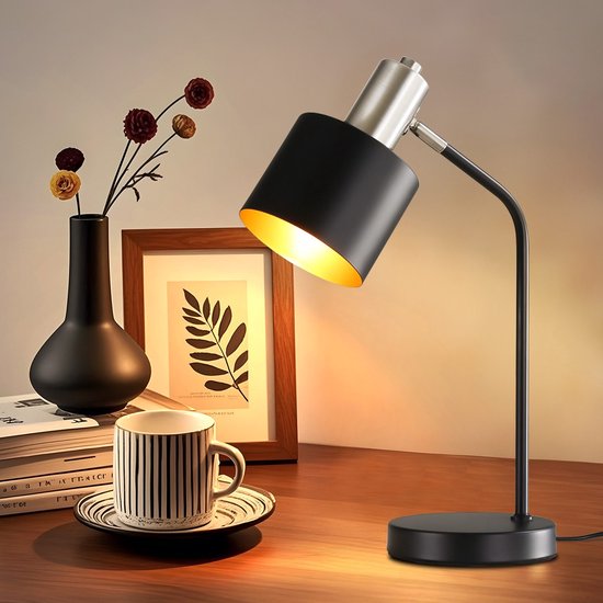 NETTLIFE Tafellamp E27 - Vintage - zwart goud - bureaulamp met kabel - draaibare leeslamp - voor Slaapkamer | Woonkamer - Zonder lichtbron