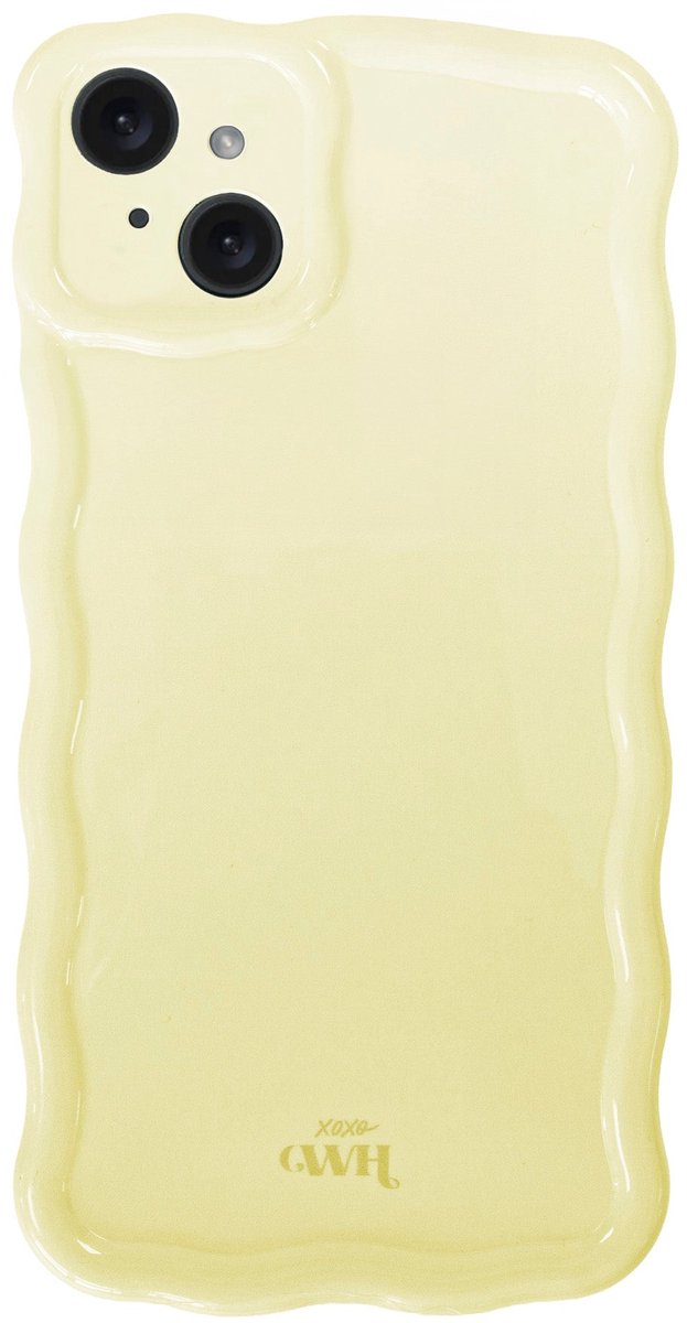 xoxo Wildhearts Glossy Wavy Case Buttercup telefoonhoesje - Geschikt voor iPhone 14 - Golvend hoesje - Glimmende silicone case met golven - Vlekbestendig - Camerabescherming - Beige