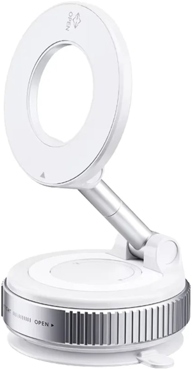 Graboo® X68 – Magnetische Telefoonhouder Auto – Vacuüm Zuignap + 3M Nano Gel – MagSafe Compatibel – Telescopische Arm – 360° Draaibaar – Dashboard/Glad Oppervlak – Wit