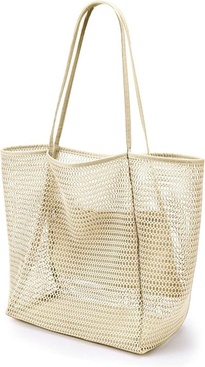 Grote strandtas XL voor dames - Mesh met ritssluiting - Opvouwbaar en lichtgewicht