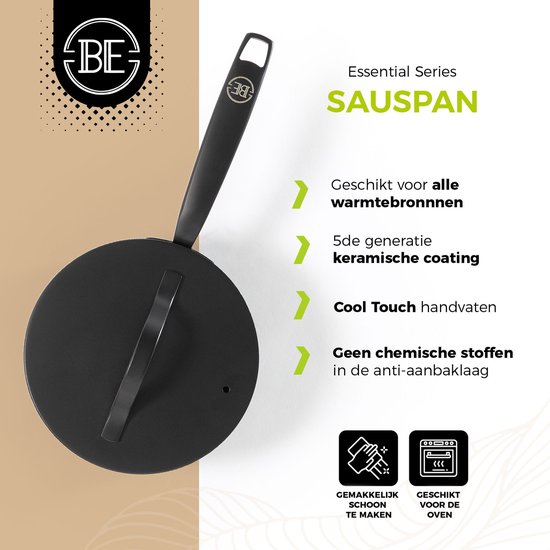 BE Living Essential Steelpan met deksel - 18 cm - Keramische