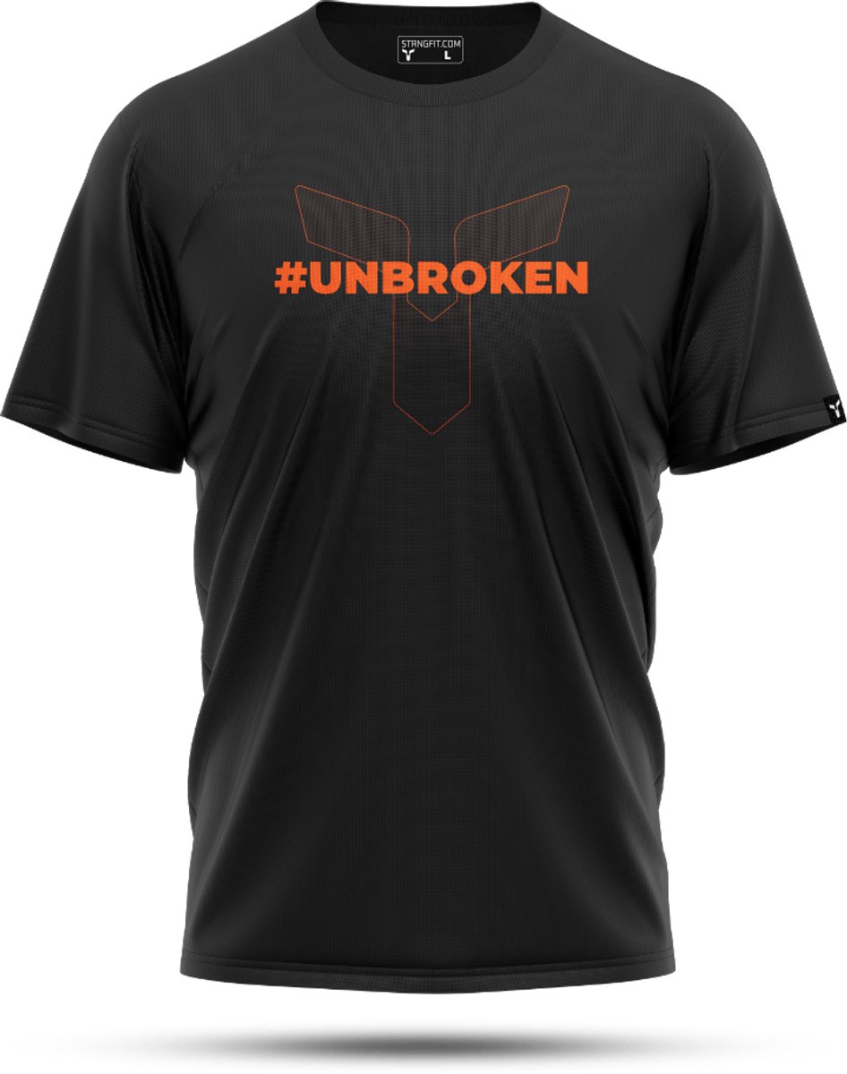 STRNGfit #unbroken – Zwart/Oranje – Maat XXXL (3XL) - Extra Lang Sport shirt - Sportshirt - Korte Mouw - Lange Pasvorm – Snel drogend