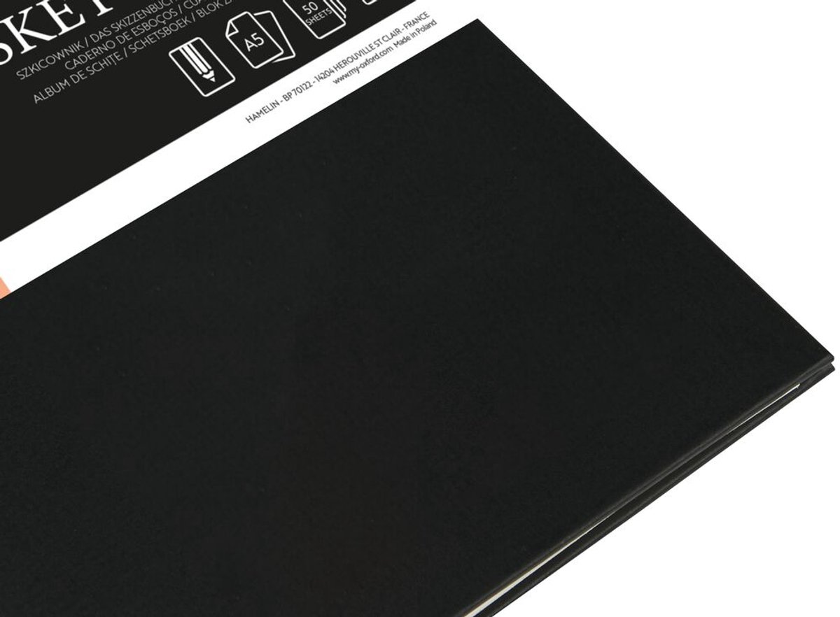 Oxford schetsboek - A5 - 50 vel - 100g papier - dubbel spiraal - harde kaft - zwart — afbeelding 2