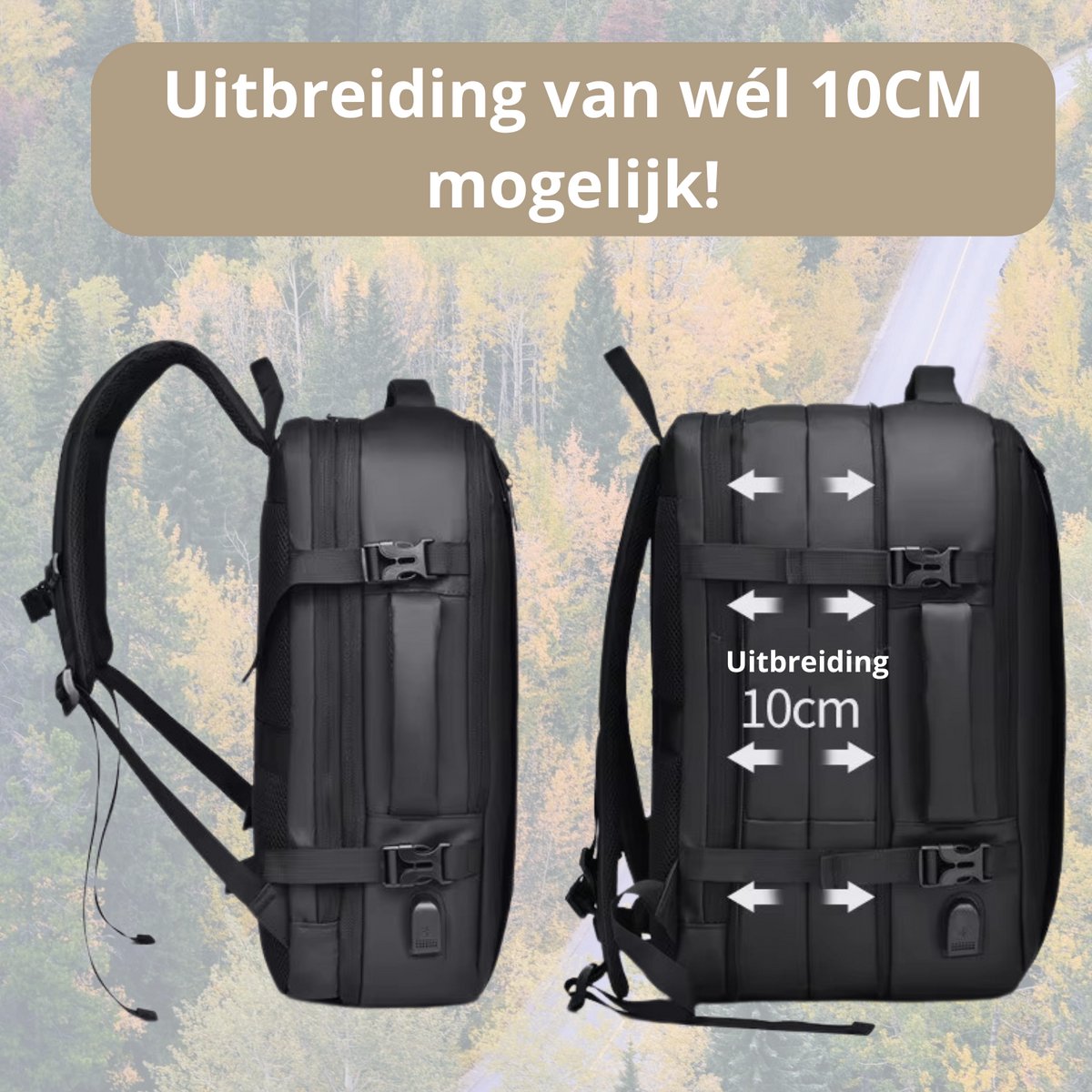 Caimco Nexus Rugzak met USB Oplaadpoort & Laptopvak – Uitbreidbare Waterafstotende Backpack – 15.6 inch Laptop Rugtas voor School, Werk & Reizen – Roze – foto 3