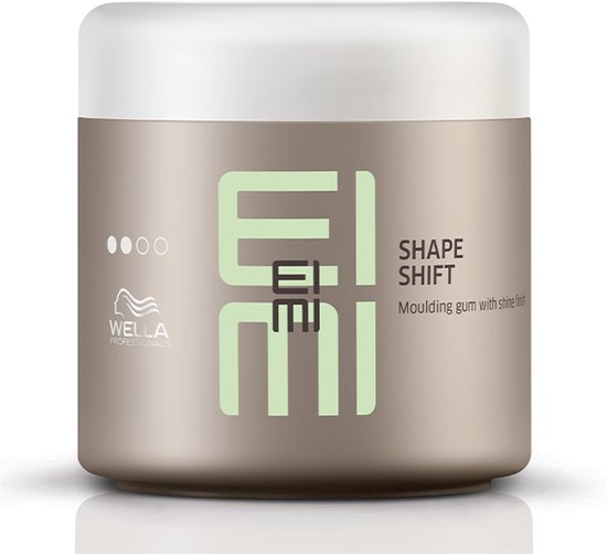 WELLA EIMI Shape Shift modelleringsgum met glanzende finish, in taupekleurige pot met witte deksel.