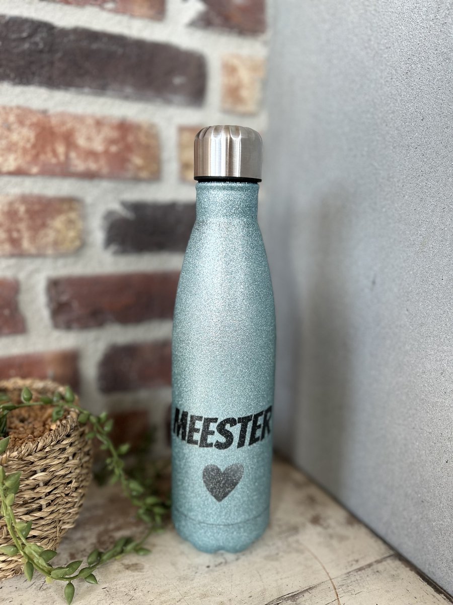 Creaties van Hier - Roestvrijstalen thermosfles - Meester - 500 ml - Afscheid