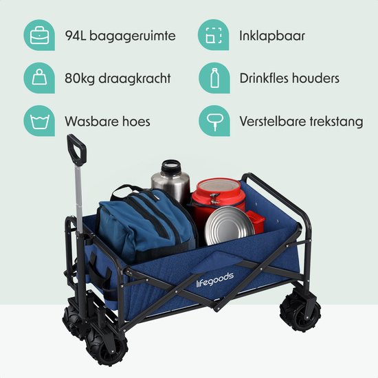 LifeGoods Bolderkar - Opvouwbaar - 80KG Draagkracht - 94L - Wasbaar Polyester - Blauw van LifeGoods — afbeelding 3