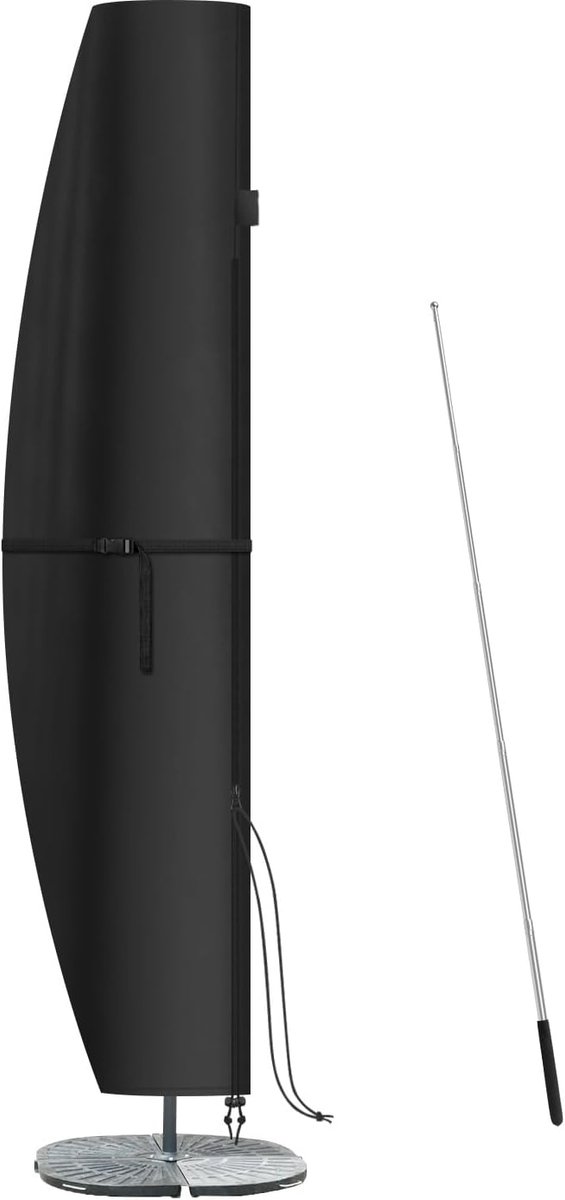 Famanu Beschermhoes voor parasol, met stang, parasolhoes voor parasol met Ø 400 cm, weerbestendige beschermhoes voor zweefparasol, grote afdekhoezen voor parasols, 210 x 45/72/40 cm Zwart