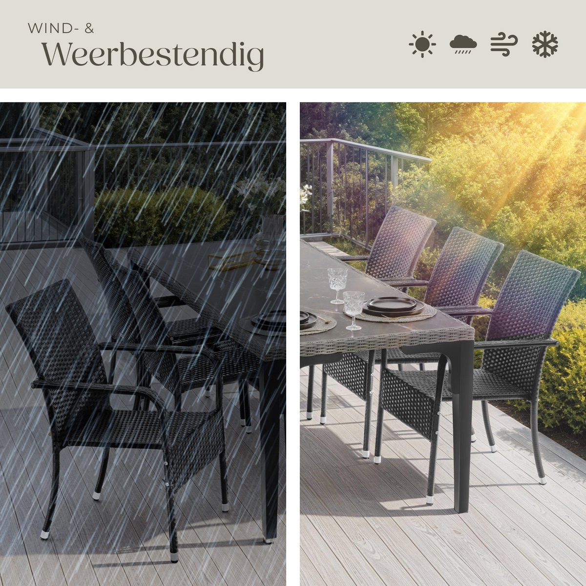 tectake® Tuinstoelen Girona - Terrasmeubilair - Set van 8 - Wicker Tuinstoel met Armleuning - Stapelbaar -Tuinset Stoelen voor Tuin, Terras of Balkon - Draagkracht 120 kg per Stoel - Verkrijgbaar in div. sets – foto 3