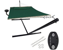 Vita5 Hangmat met Standaard en Spreidstok – 2 Persoons – incl. Bekerhouder - Afneembaar kussen – uv-bestendig – Groen