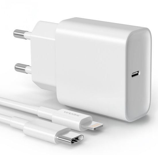 Wurk Snellader Geschikt voor Apple iPhone, iPad & Airpods - 20W Oplader - 1 Meter USB C naar Lightning Kabel - Lader Geschikt voor 14/13/12/11/Xr/Xs/Xs Max/8/8 Plus/ Pro