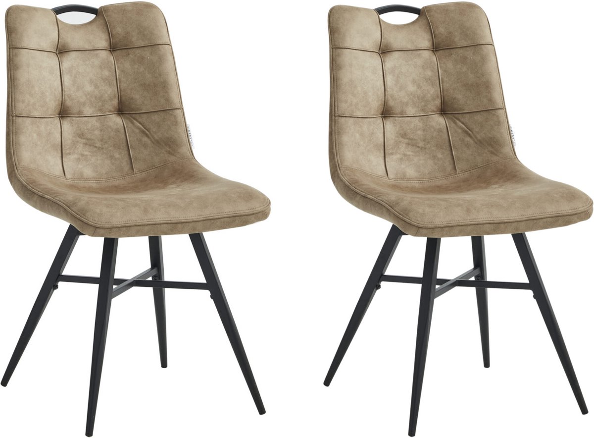 Colenis® - Bloq Eetkamerstoel - Set Van 2 - Sand - Microfiber Stof - Industrieel - Comfortabele Stoel voor Eetkamer of Keuken