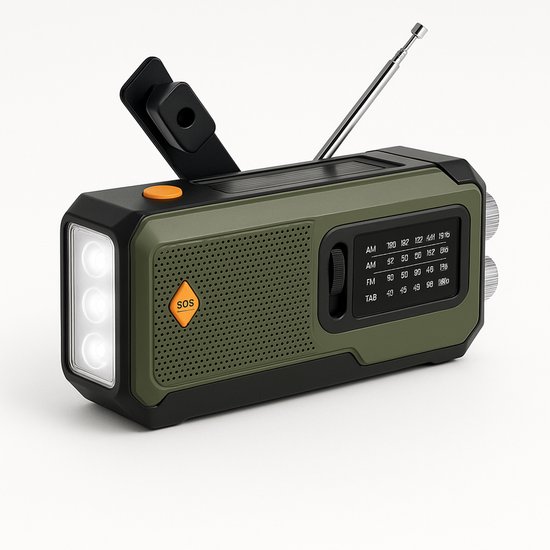 MR.PANACHE Noodradio – Opwindbare radio – Noodpaket – Noodradio dynamo solar – Noodradio opwindbaar – Noodradio zaklamp/Powerbank – Survival radio – Groen