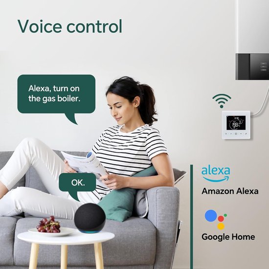 Beok WIFI Verwarmingsthermostaat, Tuya Slimme Thermostaat Touchscreen Verwarmingsthermostaat Kamerthermostaat Intelligente voor Gasboiler Vloerverwarming Compatibel Alexa Google 3A