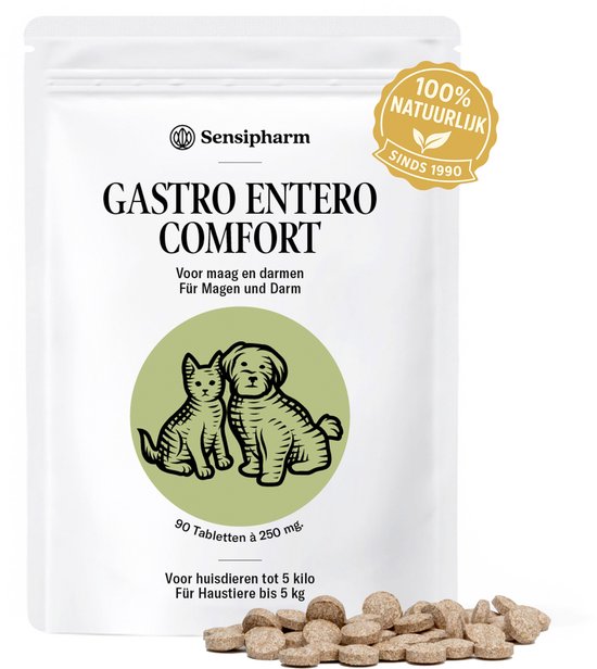 Sensipharm Gastro Entero Comfort voor Kat, Hondje, Cavia, Konijn - Voedingssupplement voor Maag en Darmen bij Diarree en Overgeven - 90 Tabletten à 250 mg