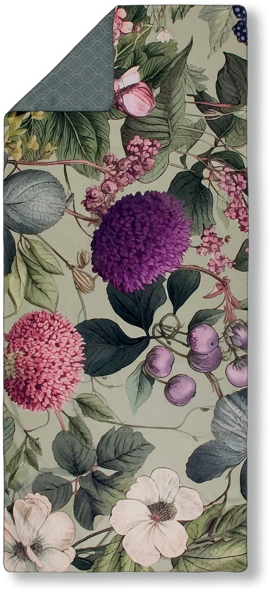 Descanso Yoga/Reishanddoek 75x180 cm - Bloemen en Bladeren Print - Groen - Microvezel - Oeko-Tex Gecertificeerd