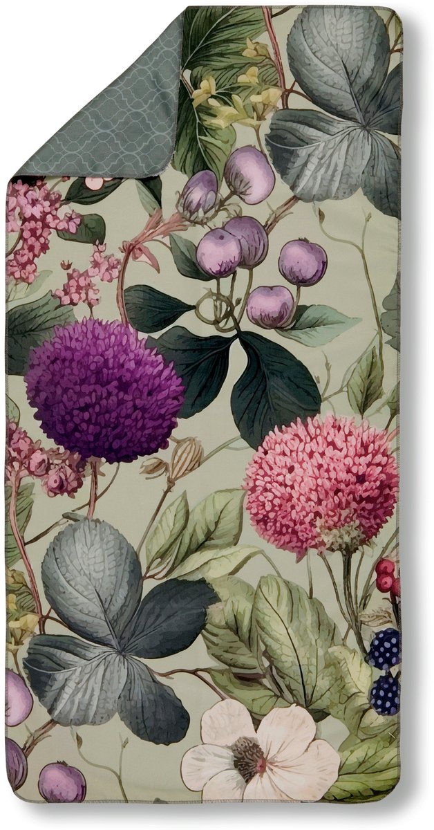 Descanso Sporthanddoek 50x100 cm - Bloemen en Bladeren Print - Groen - Microvezel - Oeko-Tex Gecertificeerd