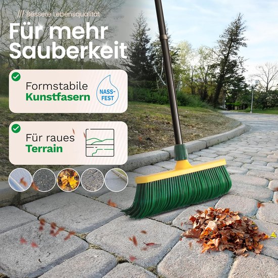 Novaliv Premium klauwbezem met steel 40 cm inclusief jumbo veegset, speciale bezem met gebogen borstelharen en kunststof kop - ideaal als tuinbezem, schraapbezem, kunstgrasbezem, ideaal voor op de camping van Novaliv — afbeelding 4