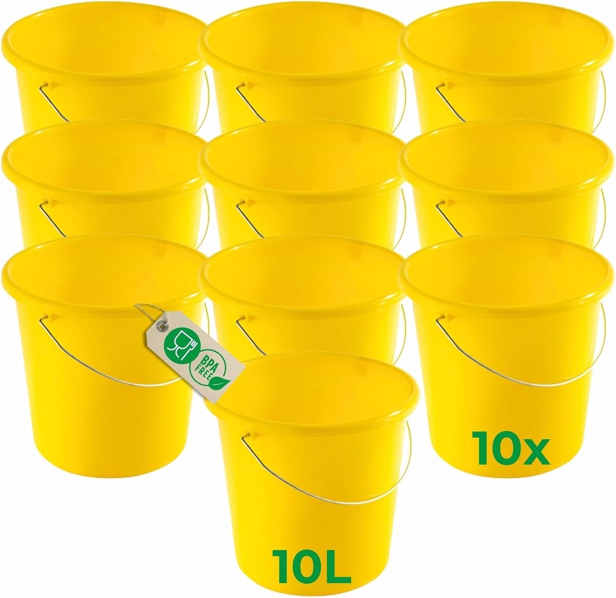 Novaliv 10 stuks emmer 10L geel met maatverdeling - schoonmaak emmer 10 liter? 28,5 cm Praktische alleskunner met schaalverdeling voor huishouden & tuin ideaal als huishoudemmer, wateremmer, dweilemmer, emmer
