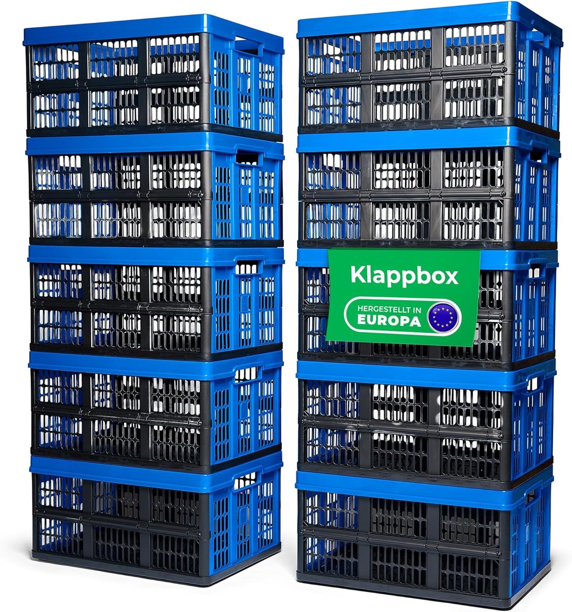 Novaliv Vouwbox 45l Blauw Set van 10 - Opvouwbare mandbox met praktische draaggrepen - Veelzijdige opbergbox