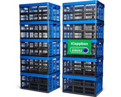 Novaliv Vouwbox 45l Blauw Set van 10 - Opvouwbare mandbox met praktische draaggrepen - Veelzijdige opbergbox