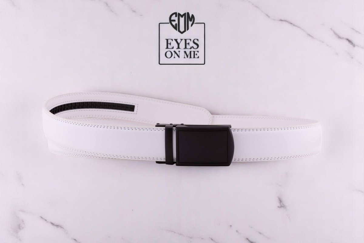 Witte lederen riem zonder gaatjes met automatische gesp voor heren ( Model L023 )