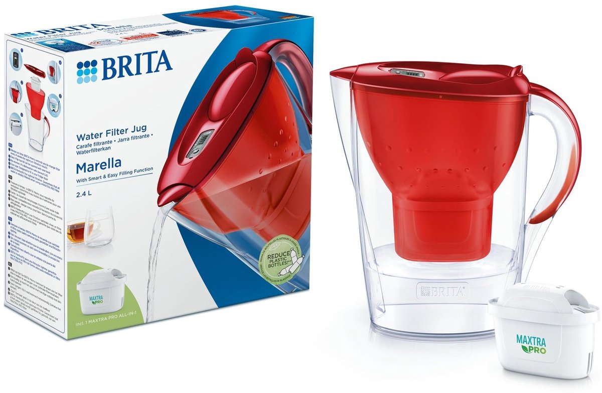 Bol.com BRITA - Waterfilterkan - Marella Cool - 2,4L - Rood - incl. 1 MAXTRA PRO ALL-IN-1 filterpatroon aanbieding