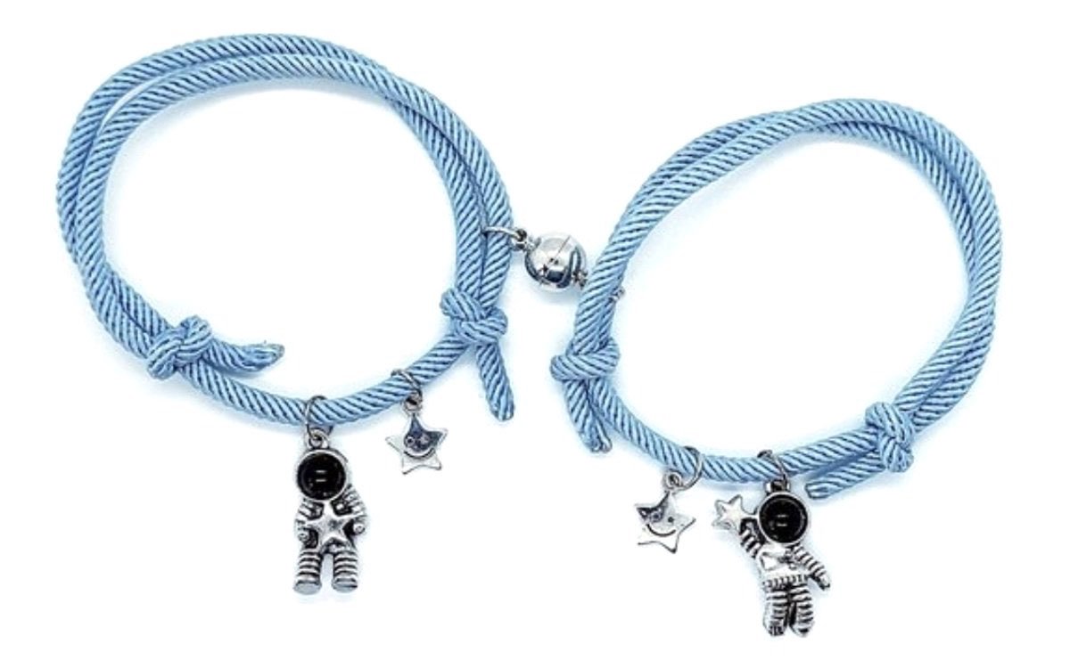 Armband Jongen- Vriendenarmbandjes Astronaut- Jongensarmband Touw- Zilver- Magneetarmband Kind- LiLaLove