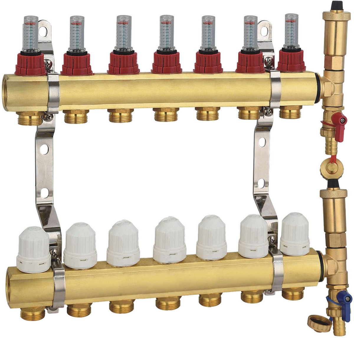 Radiatorconnect messing zeven-weg verdeler voor vloerverwarming..