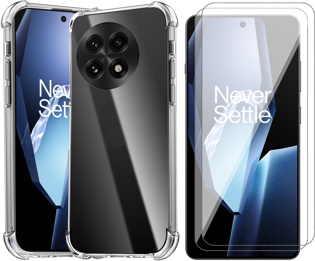Hoesje geschikt voor OnePlus 13R - 2x Screenprotector Glas - Shockproof Transparant