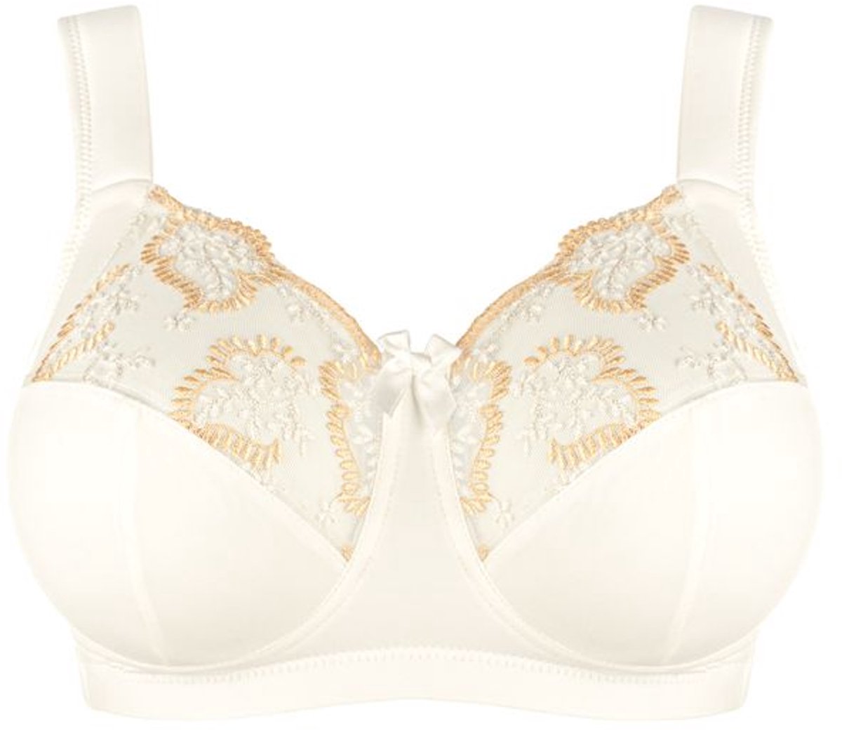 Louisa Bracq Elise Soft Cup BH – Zonder Beugel – Hoge Ondersteuning – Ecru/Goud – Luxe Lingerie met Borduurwerk - 100-115 C