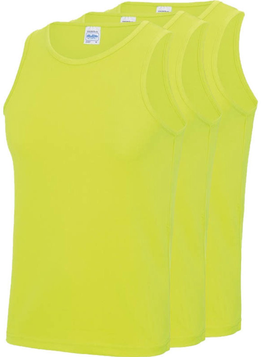 AWDis sport sintlet/tanktop - 3x - heren - Fluor geel - mouwloos - Polyester - Sportkleding