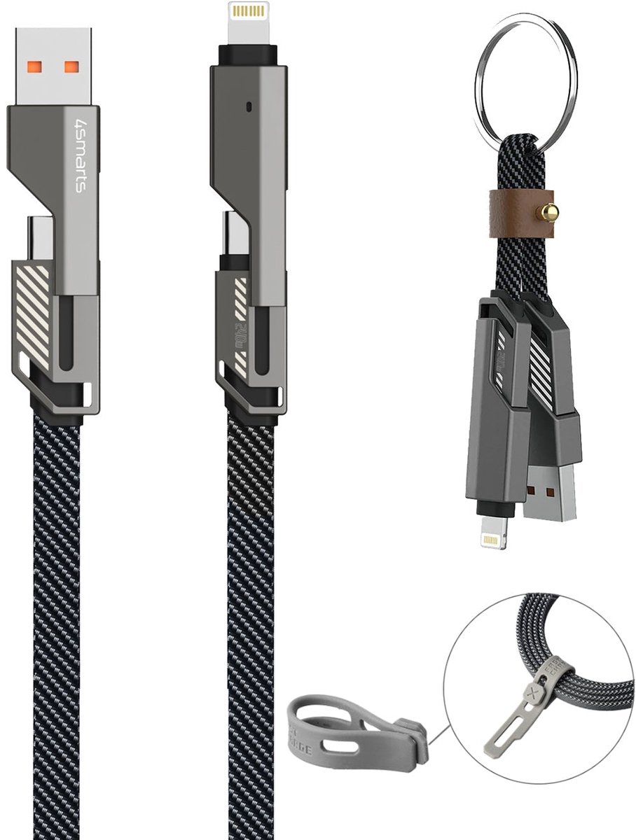 Image of 4smarts ComboCord Flat 240W USB-C/USB-A naar USB-C/Lightning Kabel 1.5M Grijs