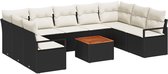 vidaXL - 10-delige - Tuin - Sofa - Set - met - Kussens - Zwart - Poly - Rattan - Acacia