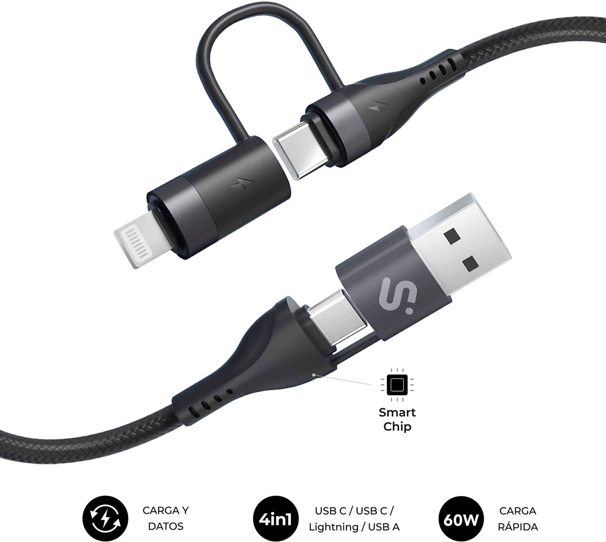 SUBBLIM SUBCAB-4IN101 USB-kabel USB 2.0 1 m USB C Zwart