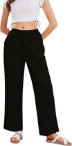 Livano Linnen Broek Dames - Zomerbroek - Volwassenen - Lange Broek - Pantalon - Strandbroek - Zomer - Ibiza Stijl - Zwart - Maat XXL