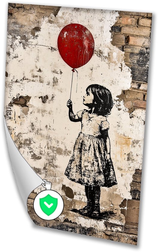 Meisje met rode ballon - Ballon wanddecoratie - Muurdecoratie meisje - Street Art - Posters aan de muur - Kunstposters - poster 50x70 cm