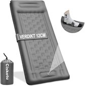 Slaapmat Zelfopblazend - 12cm Verdikt Matras Zelfopblaasbaar - Compact Camping Mat met ingebouwde voetpomp en hoofdkussen - Luchtbed voor Outdoor & Kamperen - 1 Persoons - Grijs