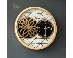 Klok 60 cm Goud/Crème – Vintage Design met Propeller & Tandwielen – Metalen Frame & Glazen Voorzijde – Voor Woonkamer & Kantoor - Klok