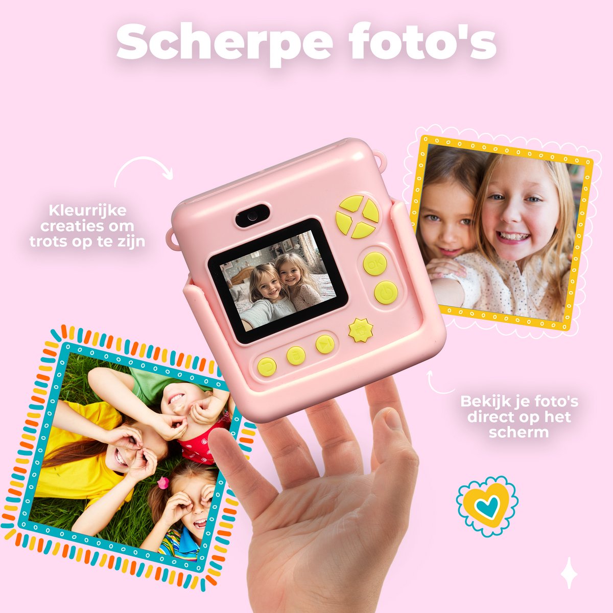Denver Kindercamera Full HD met Printer - Selfie Camera - 20MP - Digitale Camera Kinderen - Foto - Video - Spelletjes - KPC1363 Roze — afbeelding 4