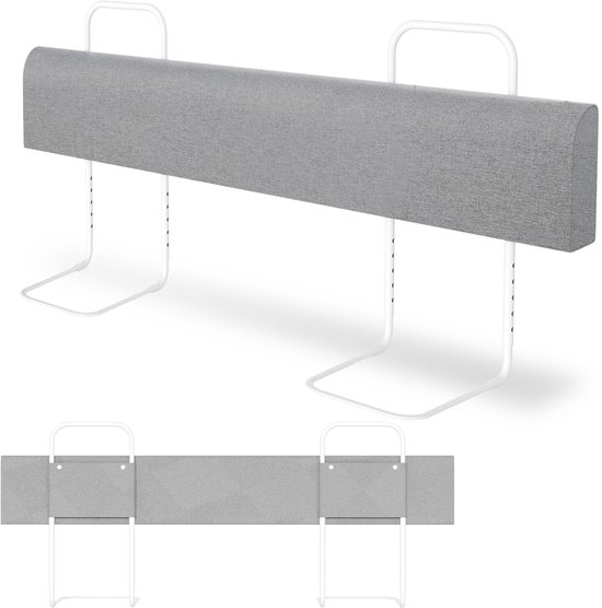 Barrière de lit - Réglable - Barrière de lit - Extra longue 150 cm - Universelle - Installation facile - Barrière de lit pour lit bébé - Protection contre les chutes - Barrière de lit antichute réglable en hauteur sur 5 niveaux - Grijs