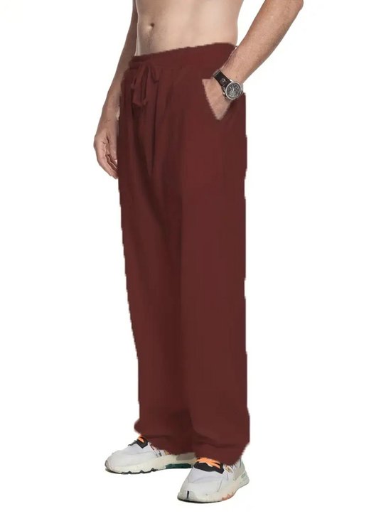 Pantalon en lin Livano pour homme - Pantalon d'été - Adultes - Pantalon long - Pantalon de plage - Été - Style Ibiza - Marron - Taille XL