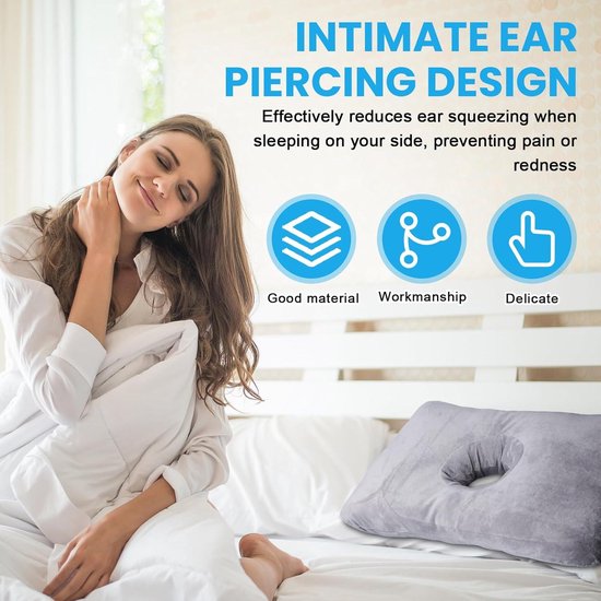 Coussin Donut Anti-Douleur Pour Piercing Oreille - Oreiller Mémoire De Forme Avec Trou 9 Cm Pour Dormir Sur Le Côté Sans Pression